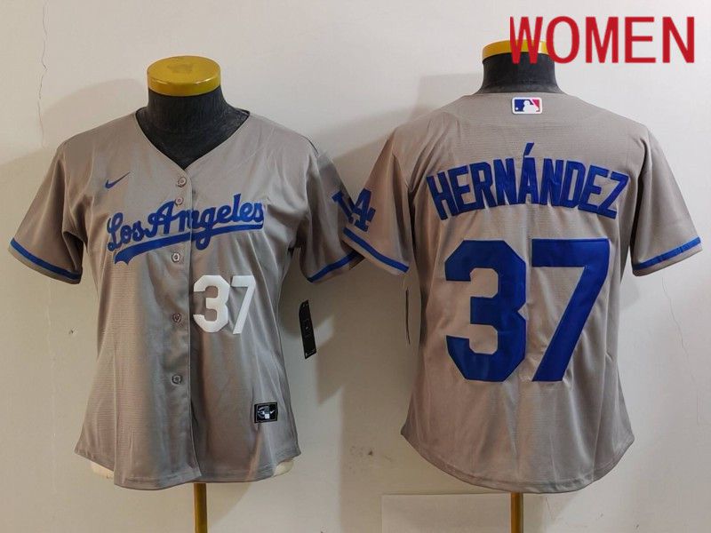 Women Los Angeles Dodgers #37 Hernandez Grey Nike Game 2024 MLB Jersey style 72610->women mlb jersey->Women Jersey